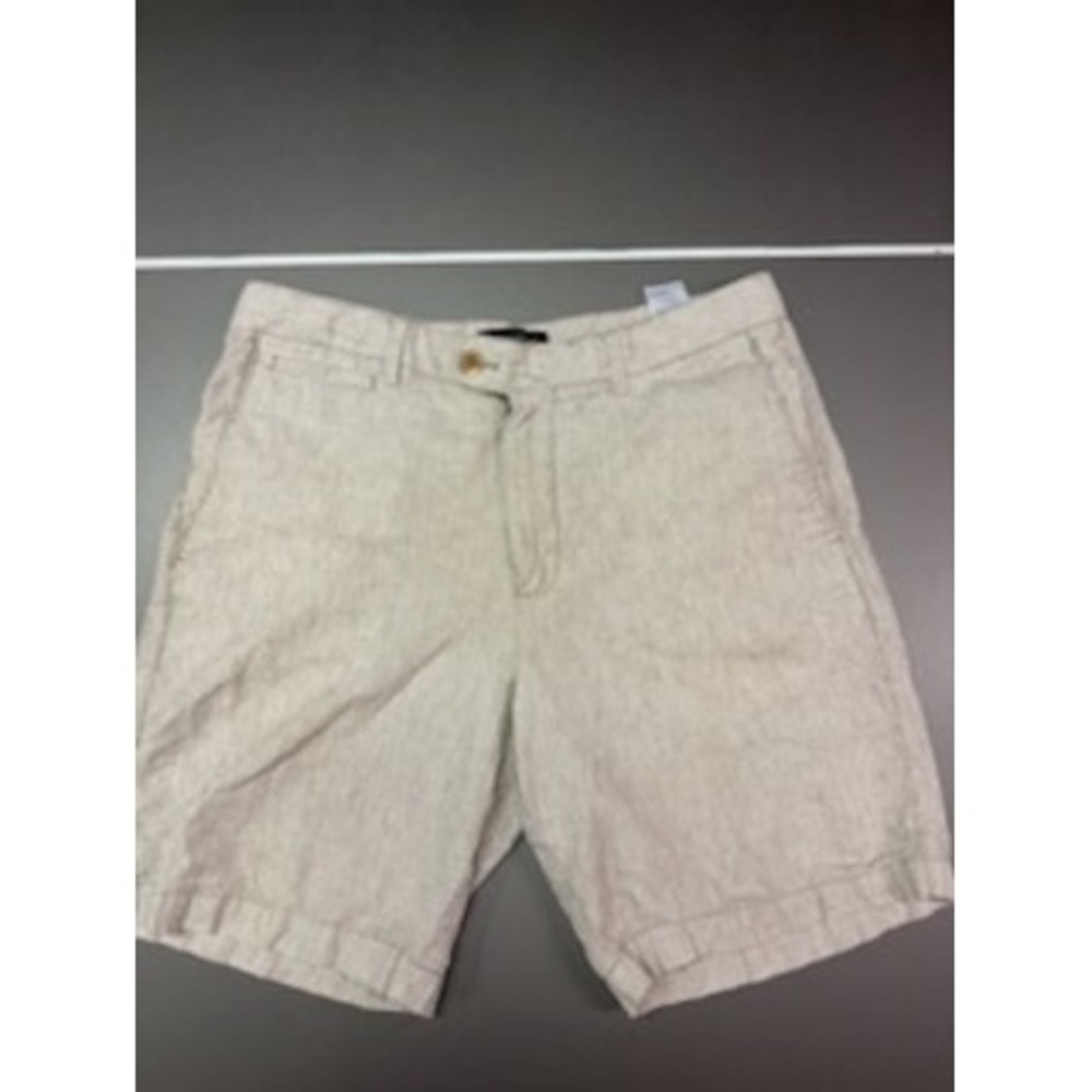 Banana Republic Mens 32 Linen Blend Striped Shorts Beige White Ticking Summer